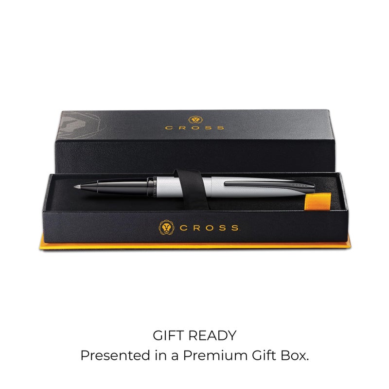 Cross ATX Refillable Rollerball Pen Presented in a Luxury Gift Box - Medium Point, Black Ink, Sandblasted Chrome - Image 2